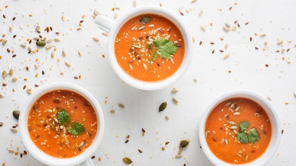 Tomato Soup with Crunchy Seed Topping