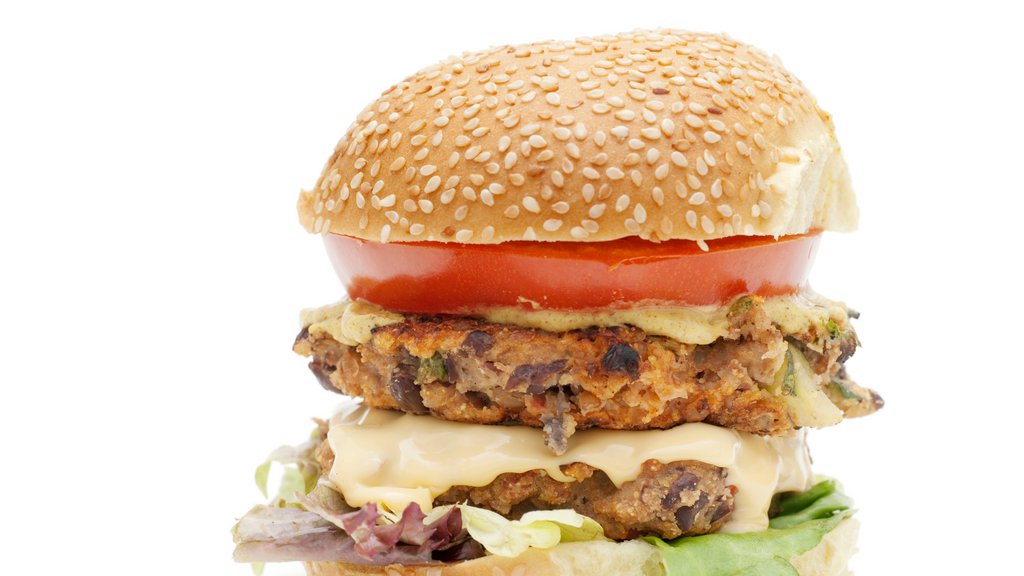 White Bean Cheeseburger with Baked Avocado Fries