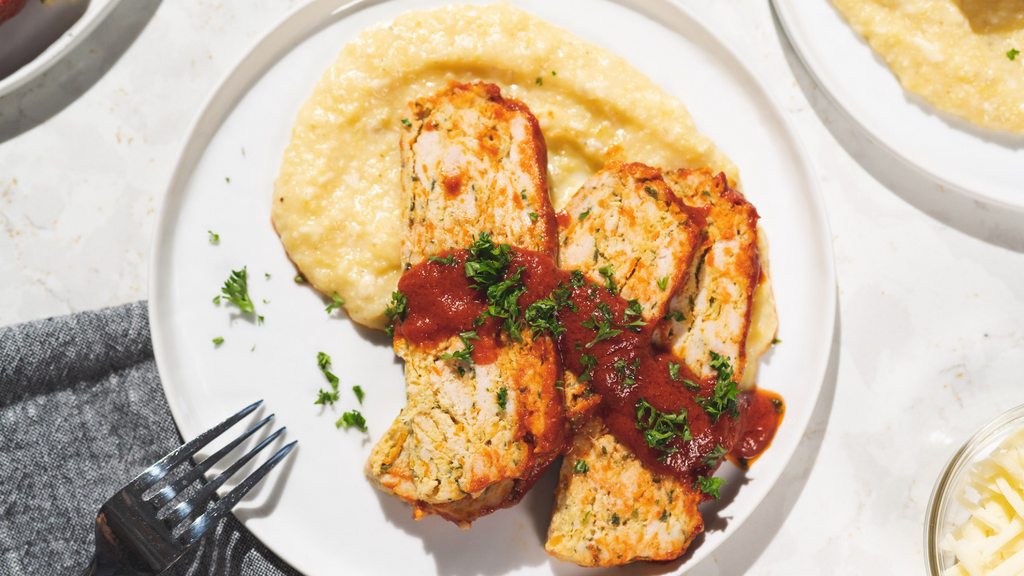 Caramelized Turkey Meatloaf with Cheddar Polenta