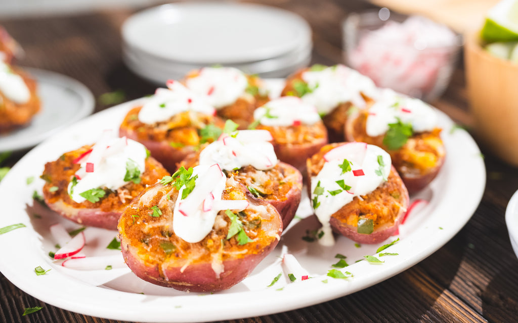 Loaded Potato Skins with Scallion Crema